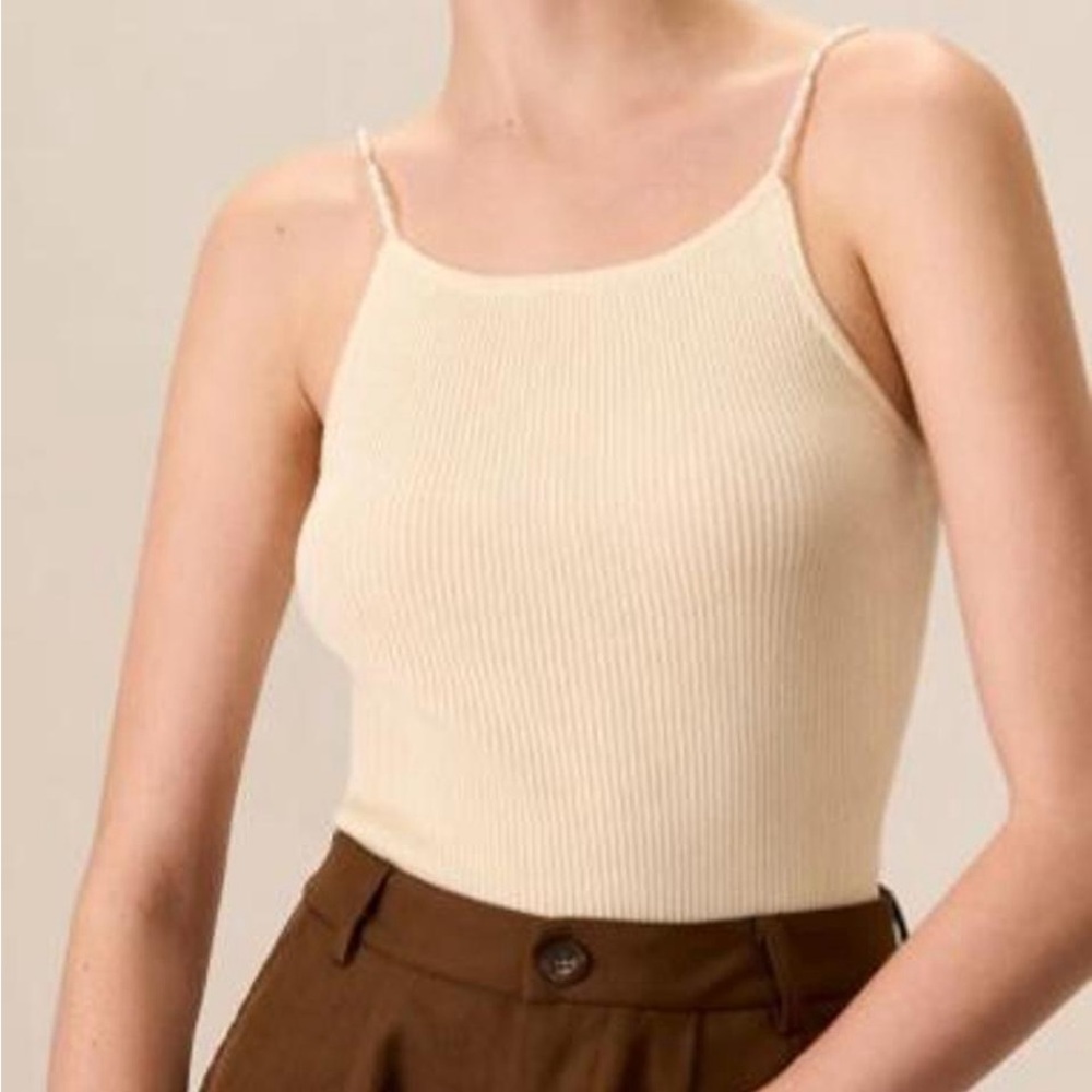 Elegant Cream Ribbed Women's Top with beaded straps